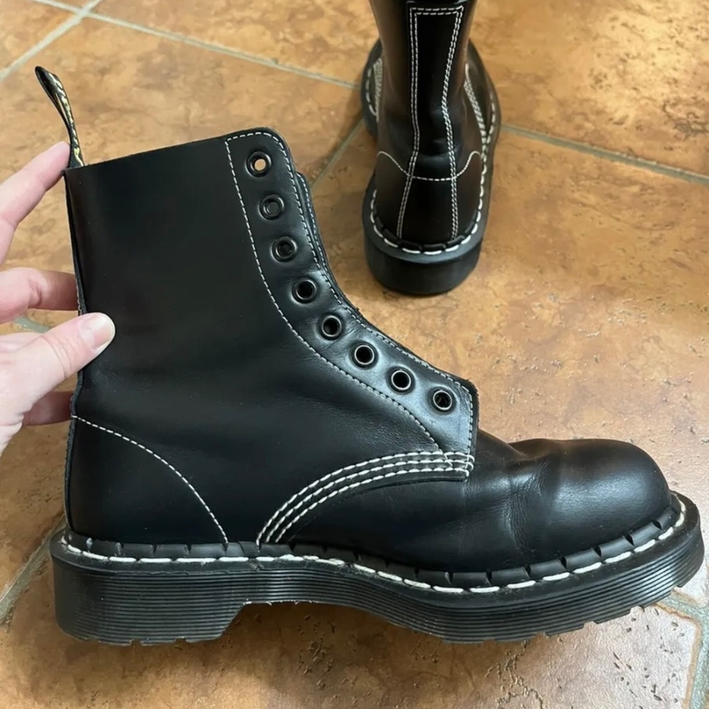DR MARTENS DOCS BLACK HORWEEN LEATHER BOOTS SIZE 5UK 7US MADE IN ENGLAND MIE EUC